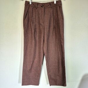 Frnch Paris Wide Leg Pleated Plaid Trousers Brushed Twill Belt Loops Medium